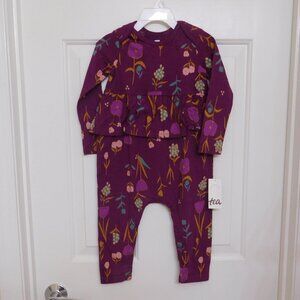 NWT Tea Collection Wine Floral Peplum Pants Romper sz 18-24 Months